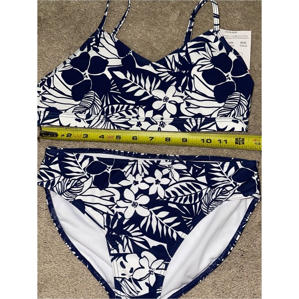 NWT Girl’s Navy Floral and Leaf Design Bikini Set - Size 14